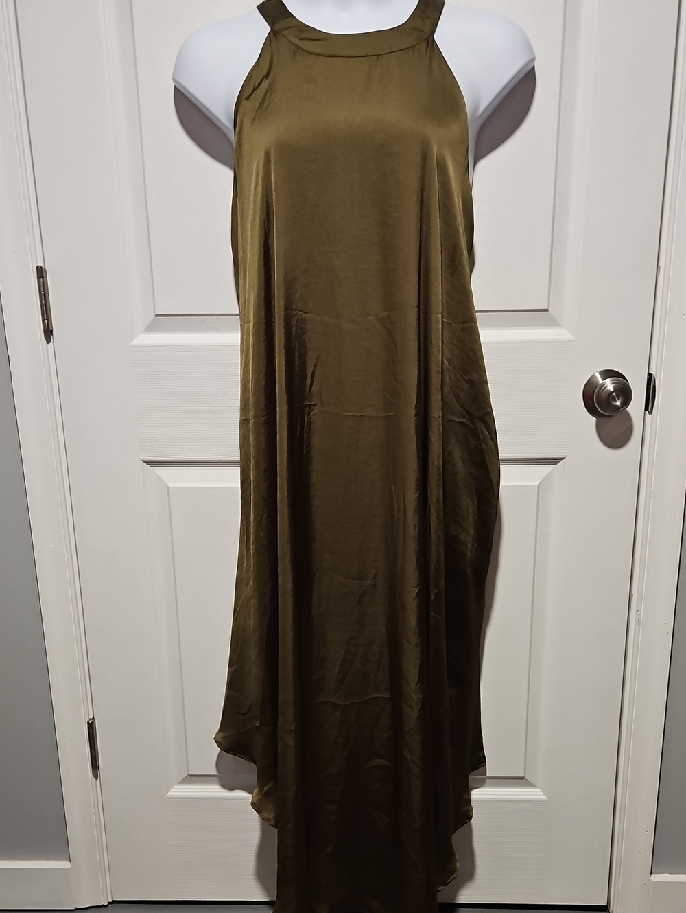 Sleeveless Olive Halter Maxi Dress for Women